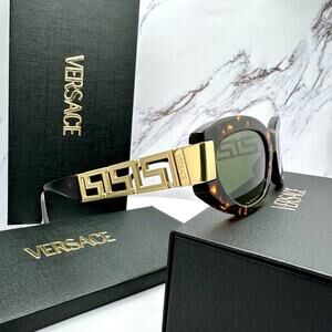 New VERSACE Sunglasses Brown Gold Acetate & Metal Cat Eye w/ Case